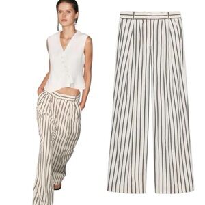 ZARA Wide Leg White Pants with Black Pinstripes size large